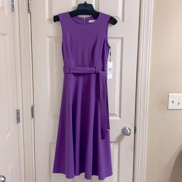 green emerald velvet dress Calvin Klein Women's Sleeveless A-line Belted Midi Dress, Meadow, 12 at  Amazon Women's Clothing store main image 0